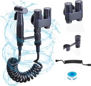 Handheld Toilet Bidet Sprayer for Toilet, Muslim Shower Bidet Toilet Hose Sprayer Kit, Jet Spray Bidet Attachment for Cloth Diaper and Feminine Wash (Black)