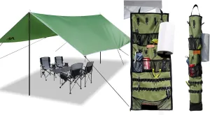 Hanging Organizer   Camping Tarp, Organizer for Inside with Campsite Storage Straps & Mesh Pockets & Hanging Hooks, Waterproof Awning for Outdoor Camping