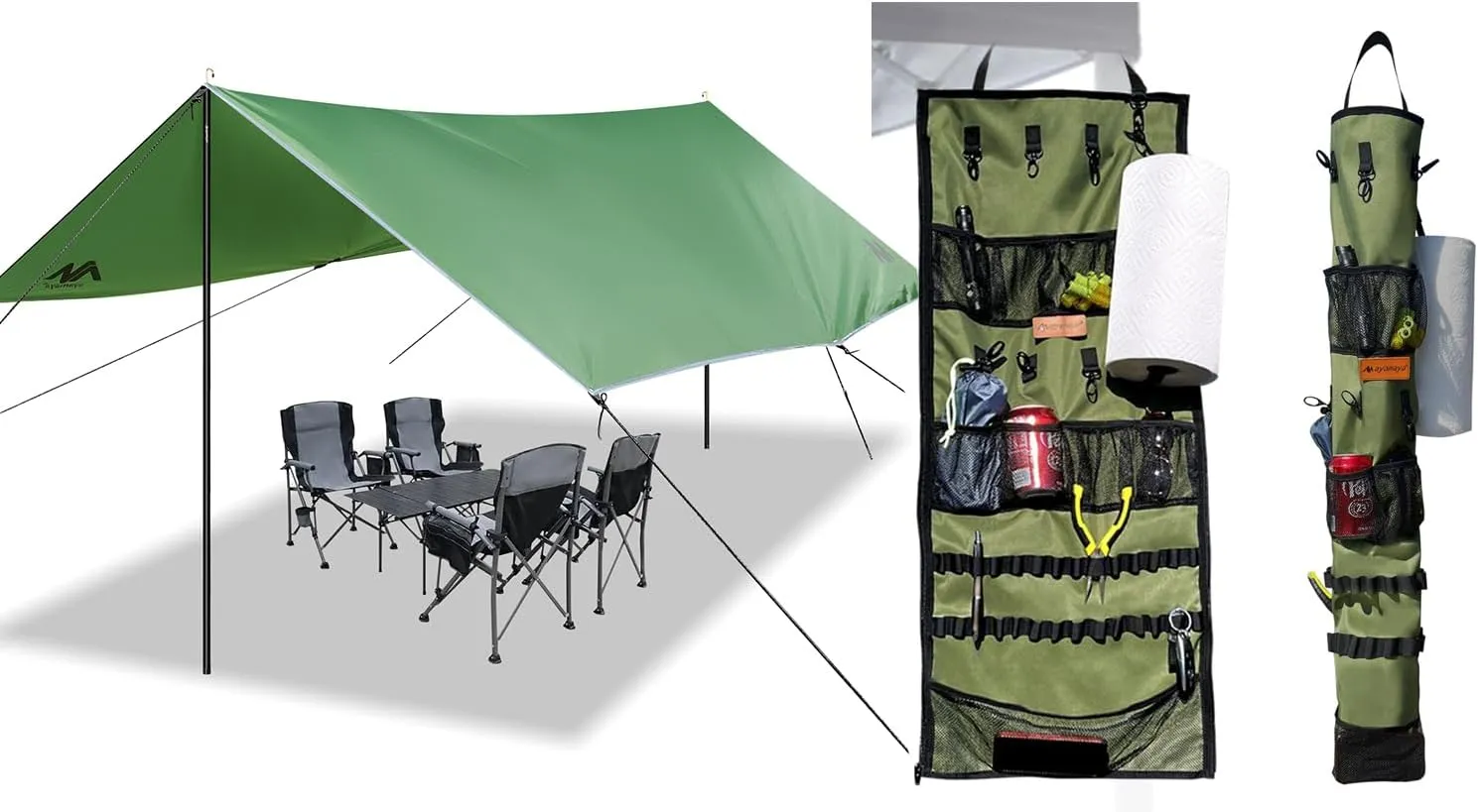 Hanging Organizer   Camping Tarp, Organizer for Inside with Campsite Storage Straps & Mesh Pockets & Hanging Hooks, Waterproof Awning for Outdoor Camping
