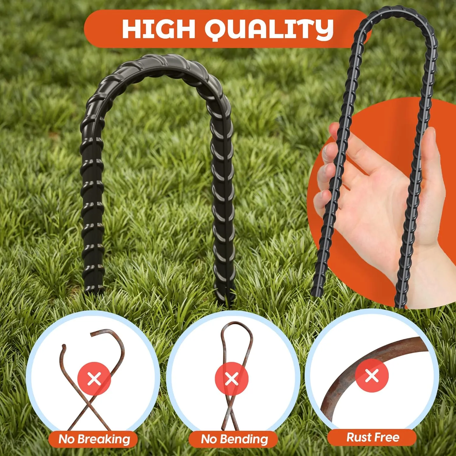 Happin® Ultra Strong Trampoline Stakes Anchors High Wind, Ground Anchors Heavy Duty, Trampoline Tie Down Anchor Kit, Ground Stakes Galvanized Steel, Trampoline Accessories, U Shaped (8 Pack, Black)