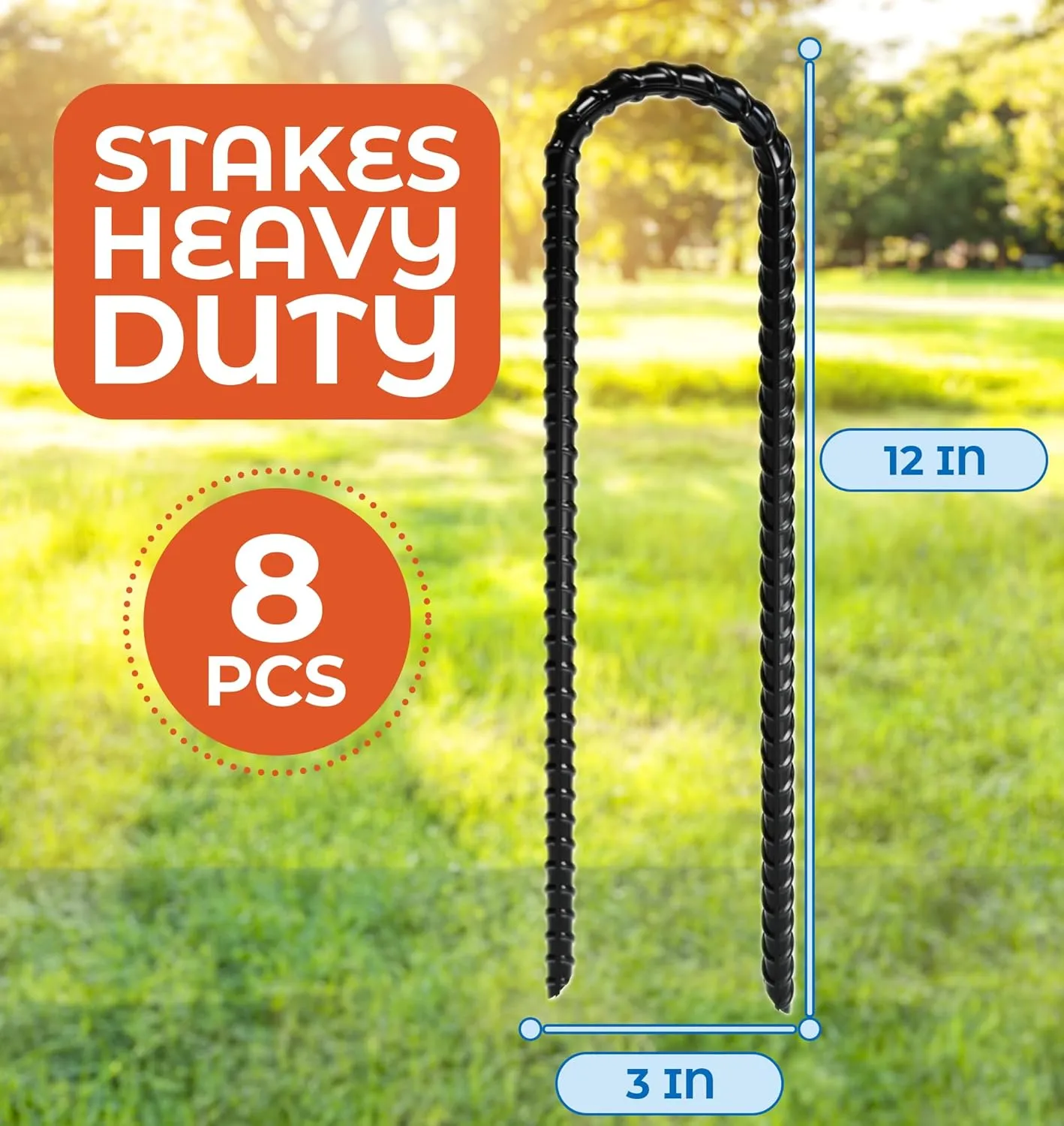 Happin® Ultra Strong Trampoline Stakes Anchors High Wind, Ground Anchors Heavy Duty, Trampoline Tie Down Anchor Kit, Ground Stakes Galvanized Steel, Trampoline Accessories, U Shaped (8 Pack, Black)