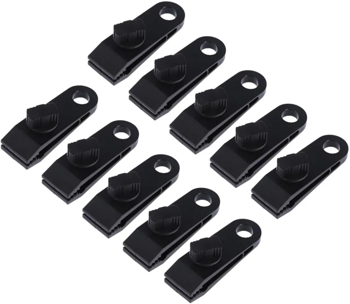 Happyyami 10pcs Heavy Duty Tent Clips Tarp Clamp Set Black for Camping Tarps Caravans