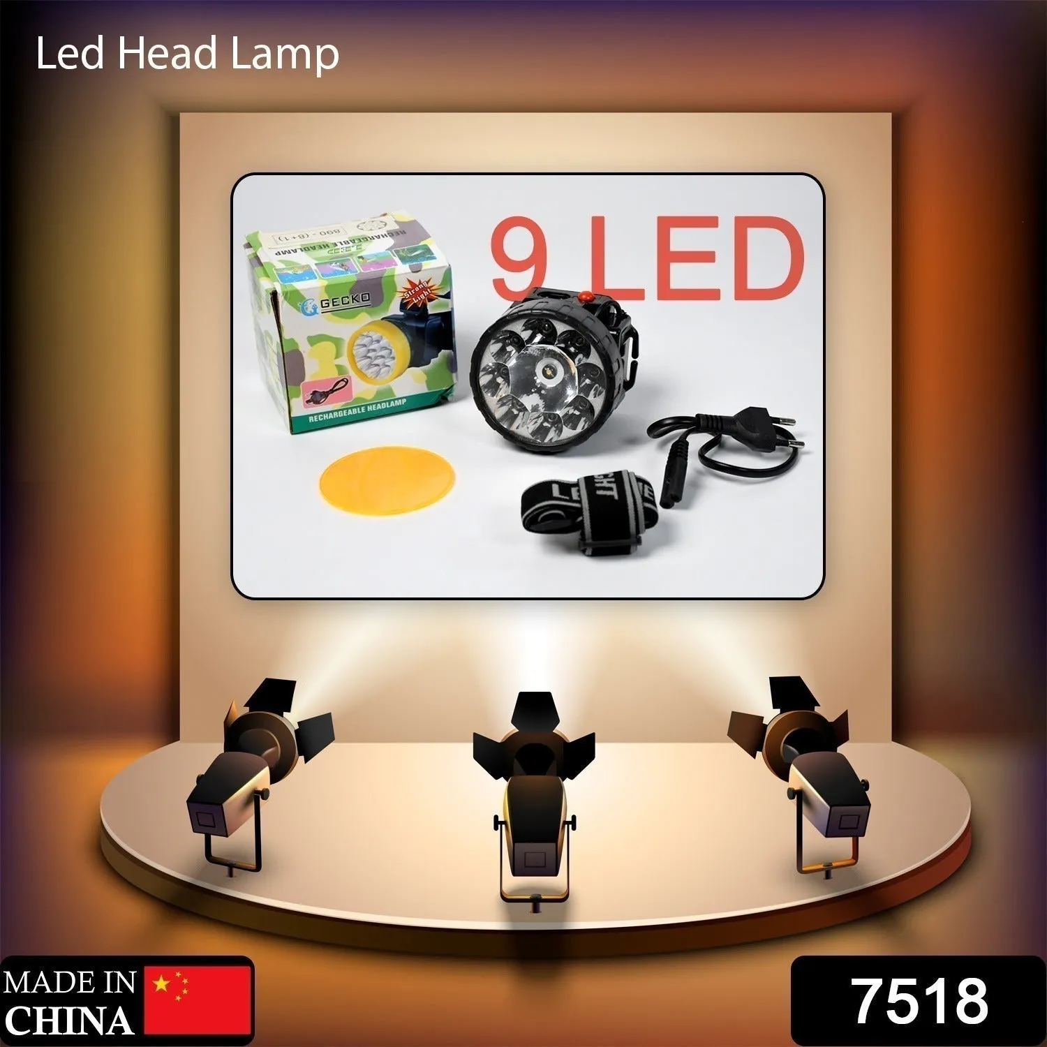 HEAD LAMP 9 LED LONG RANGE RECHARGEABLE HEADLAMP ADJUSTMENT LAMP USE FOR FARMERS, FISHING, CAMPING, HIKING, TREKKING, CYCLING