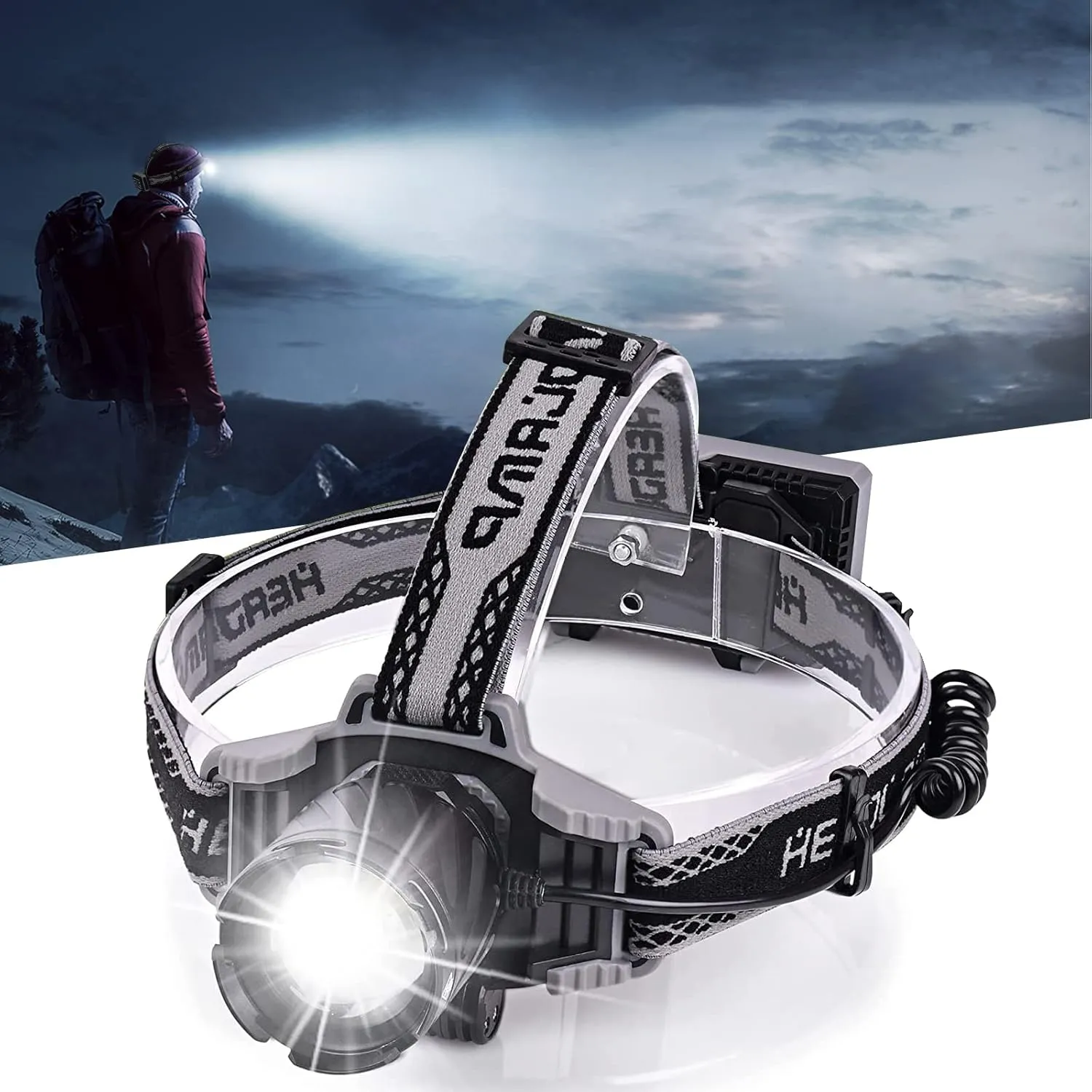 Headlamp 100000 Lumens Super Bright LED Head Lamp,IPX6 Waterproof Rechargeable Head Light for Adult Camping Hiking Fishing