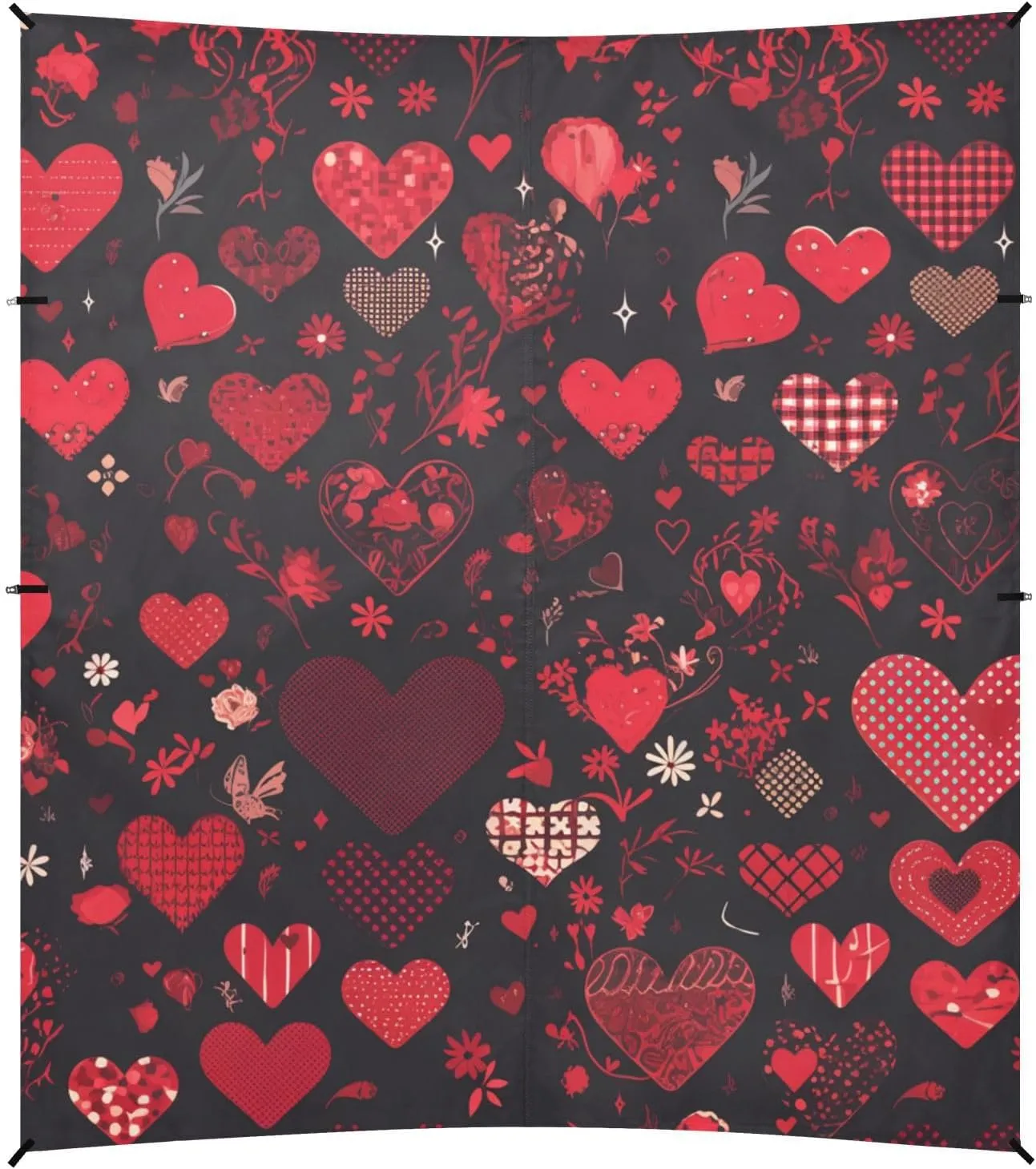 Heart Shape Decor Love Red Black Beach Tent UPF50  Lightweight Large Sun Shelter with Sandbags & Sand Shovel for Camping, Fishing, Backyard Fun