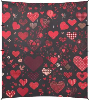 Heart Shape Decor Love Red Black Beach Tent UPF50  Lightweight Large Sun Shelter with Sandbags & Sand Shovel for Camping, Fishing, Backyard Fun