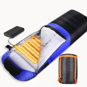 Heated Sleeping Bag, Rectangular USB Power Support Heating Pads Splicable 1.8Kg 3 Heating Levels Waterproof Lightweight for Adults Kids