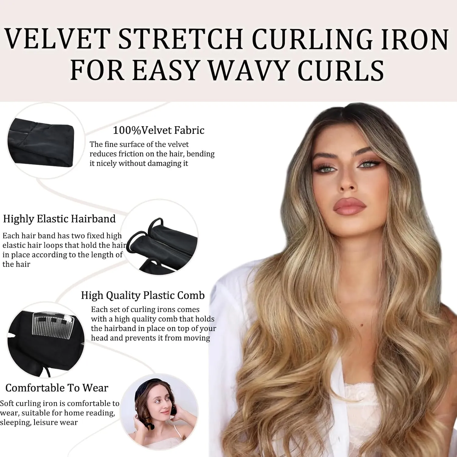 Heatless Curlers Overnight,No Heat Hair Curler for Overnight Beach Waves, Heatless Hair Curlers to Sleep in,Velvet Heatless Hair Curler with Clips for Long Short Hair(Brown)