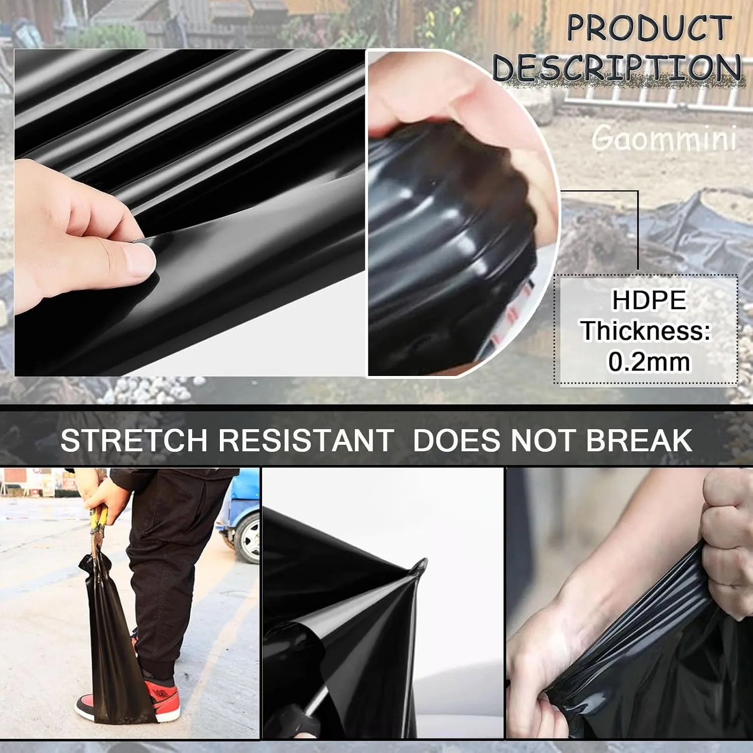 Heavy Duty Black Polythene Sheet - Damp Proof Course Membrane, Waterproof Flexible Pond Liner 0.2mm Thick, Koi Fish Ponds Membrane for Water Garden Pond Tarp(19.7x19.7ft)