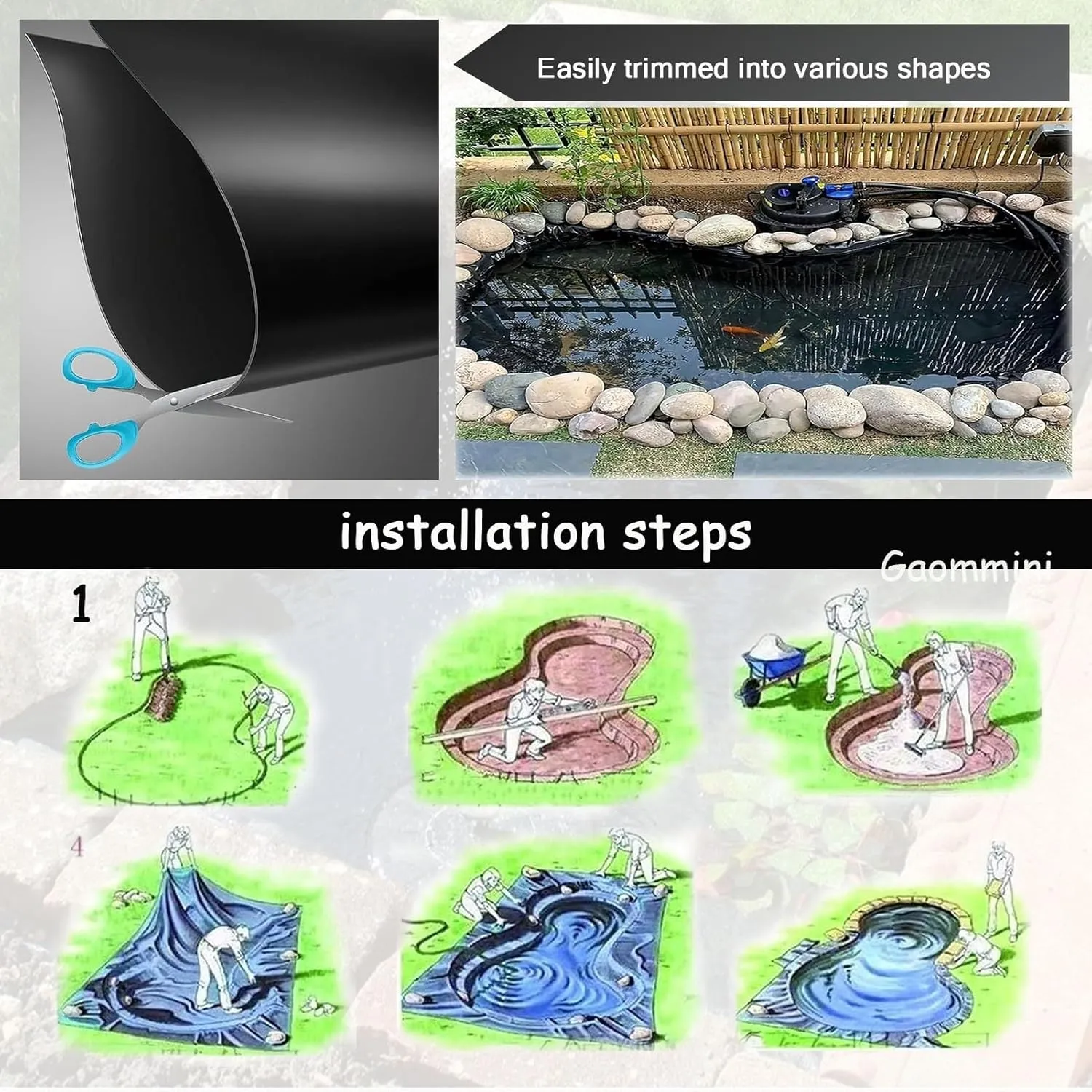 Heavy Duty Black Polythene Sheet - Damp Proof Course Membrane, Waterproof Flexible Pond Liner 0.2mm Thick, Koi Fish Ponds Membrane for Water Garden Pond Tarp(19.7x19.7ft)