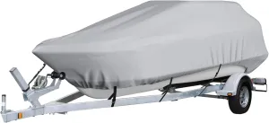 Heavy-Duty Boat Cover,Oxford 600D Waterproof Trailerable Boat Cover Anti-Uv Boat Tarp Deck Boat Covers Center Console Cover Boat Bass Tracker Boat Cover,Fits V-Hull,Gray,14~16FT