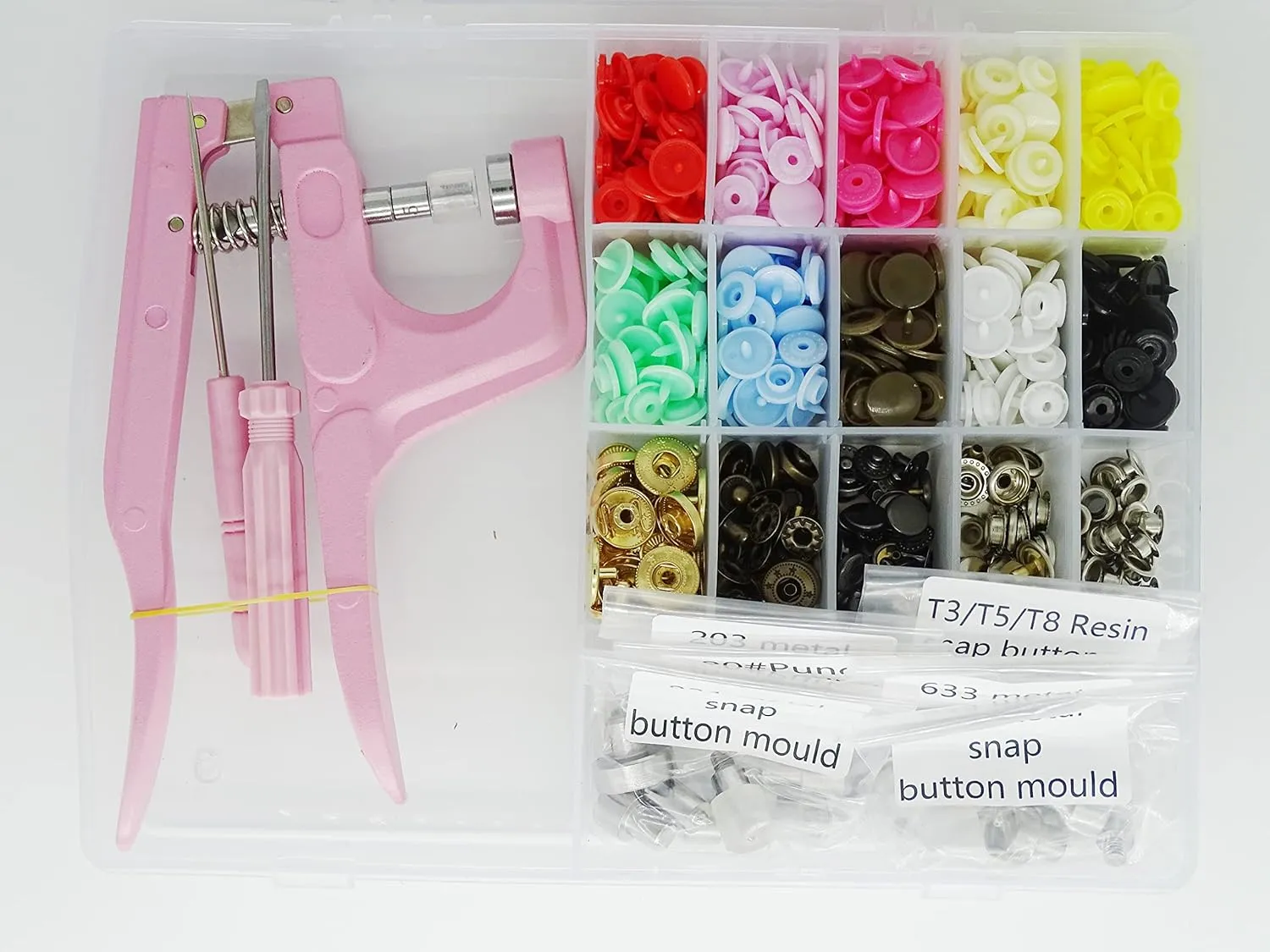 Heavy-Duty Snap Tool Fasteners Kit, Snap Pliers Set for T3/T5/T8 Plastic & Copper Buttons Screw Marine Grade for Replacing Snaps, Repairing Boat Covers, Canvas, Tarps