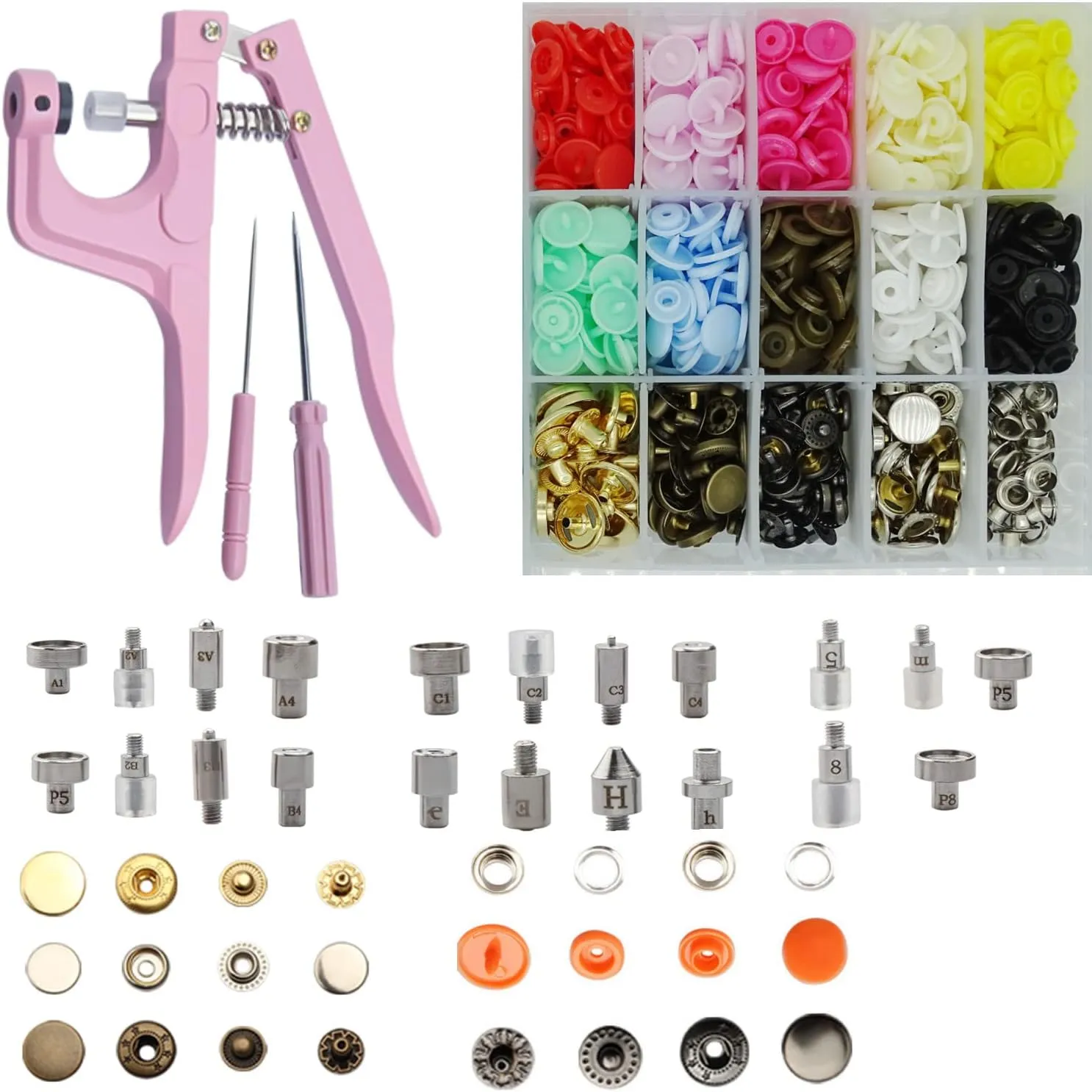 Heavy-Duty Snap Tool Fasteners Kit, Snap Pliers Set for T3/T5/T8 Plastic & Copper Buttons Screw Marine Grade for Replacing Snaps, Repairing Boat Covers, Canvas, Tarps