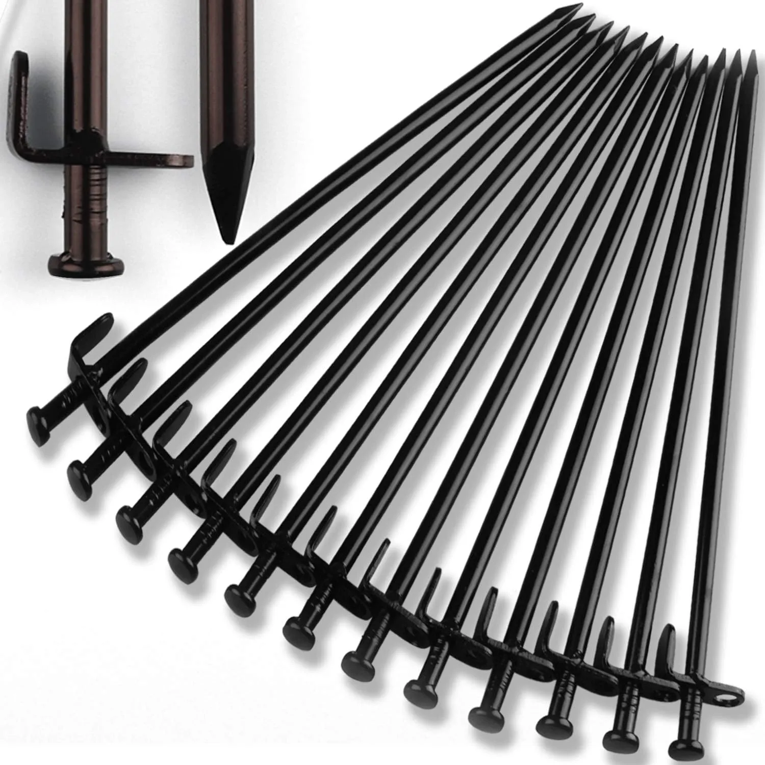 Heavy Duty Steel Tent Stakes - Tarp Pegs Camping Stakes for Outdoor Camping Canopy and tarp, 12 inch 8/10/12PC Pack