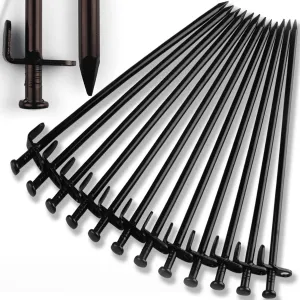 Heavy Duty Steel Tent Stakes - Tarp Pegs Camping Stakes for Outdoor Camping Canopy and tarp, 12 inch 8/10/12PC Pack