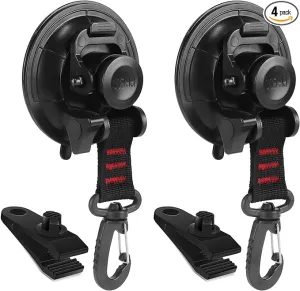 Heavy Duty Suction Cups,2 Pieces with Hooks Upgraded Car Camping Tie Down Suction Cup Camping Tarp Accessory with Viscous Silicone Strong Power for Car Awning Boat Camping Trap