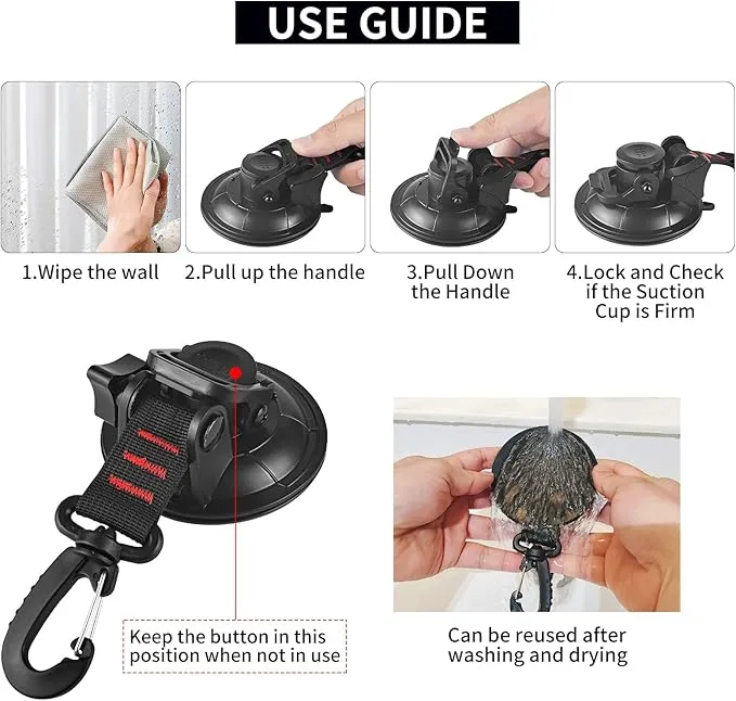 Heavy Duty Suction Cups,2 Pieces with Hooks Upgraded Car Camping Tie Down Suction Cup Camping Tarp Accessory with Viscous Silicone Strong Power for Car Awning Boat Camping Trap