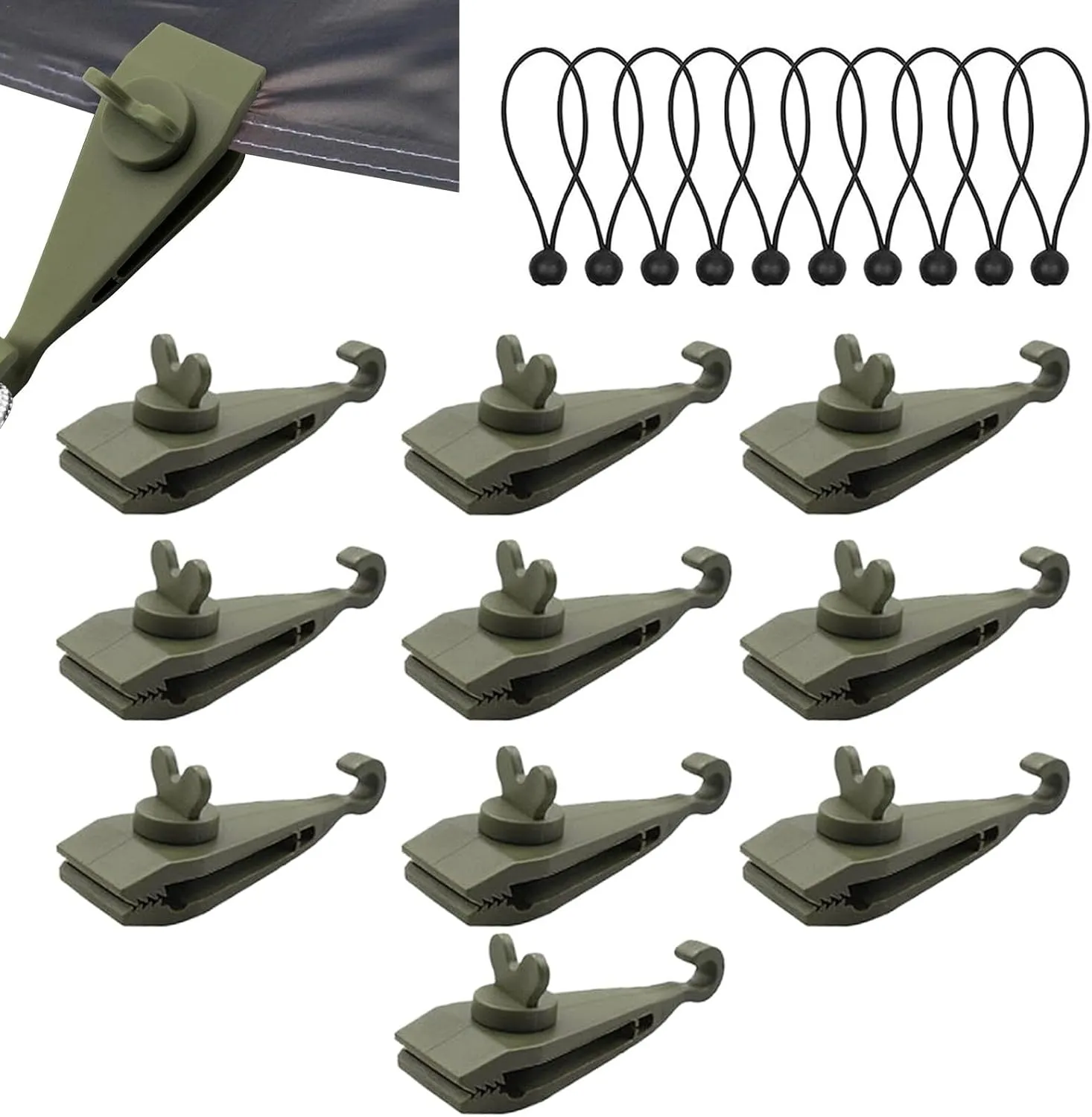 Heavy Duty Tarp Clamps - Adjustable Tarp Clips with Ball Bungee Cord | Outdoor Camping Picnicing Tent Tarp Fasteners for Swimming Pool Covers, Sun Shades