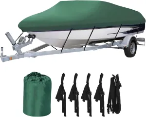 Heavy Duty Waterproof Boat Cover 17-19 ft - Trailerable Marine Grade Tarp for V-Hull, Tri-Hull, Bass & Runabout Boats - UV Resistant, All-Weather Protection for Fishing & Skiing (Dark Green, 11-13ft)