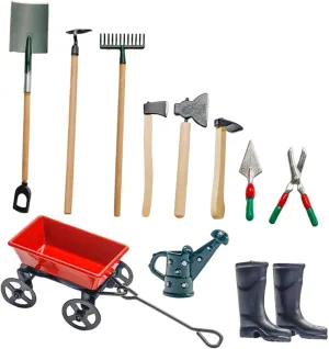 HEMOTON 1 Set Scale Dollhouse Accessories with Watering Can Rake and Shovel for House Decor and Garden for DIY Fairy Garden Decoration