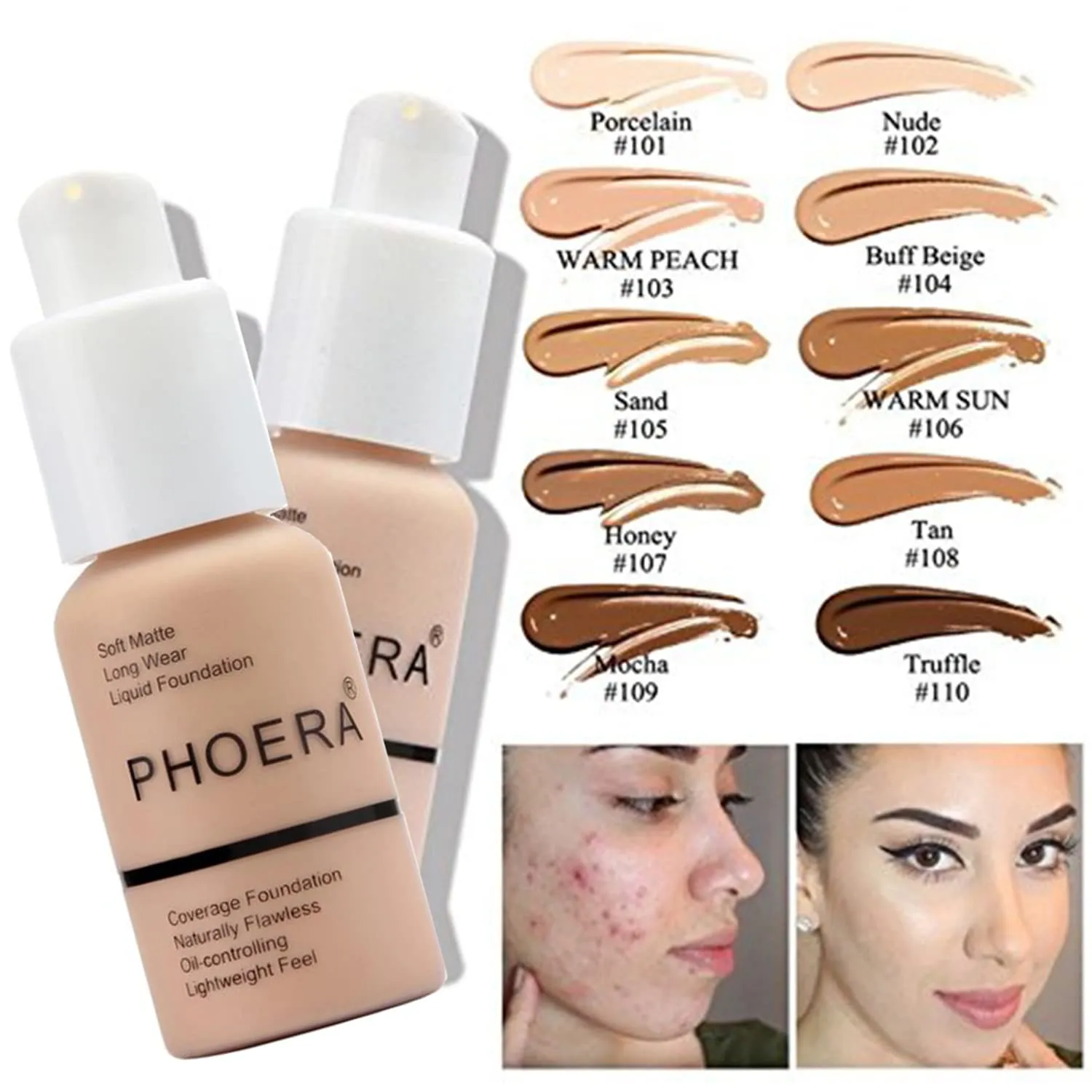 Hilareco PHOERA Foundation,3 PCS Contour Stick Makeup Kit,Shades with Highlighter Stick,Blush Stick and Bronzer Contour (102 102  Fair-Light Contour/Nude  Nude #03,#09,#12)