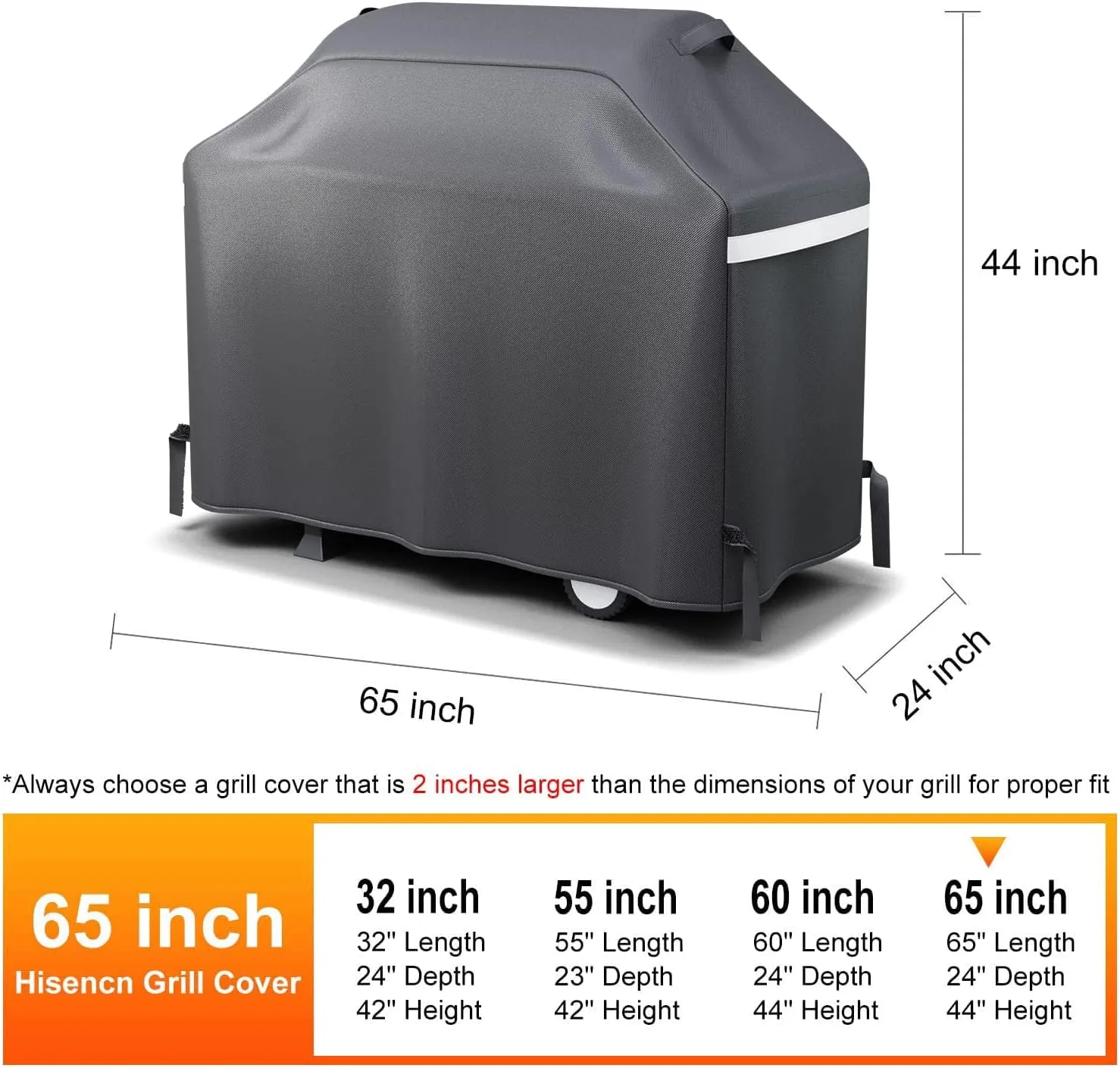 Hisencn 65 Inch Gas Grill Cover for 3 to 6 Burner Charbroil, Nexgrill, Weber, Dyna-Glo, Jenn Air, Kenmore, Brinkmann and More, Heavy Duty Waterproof BBQ Cover, All Weather Protection BBQ Cover