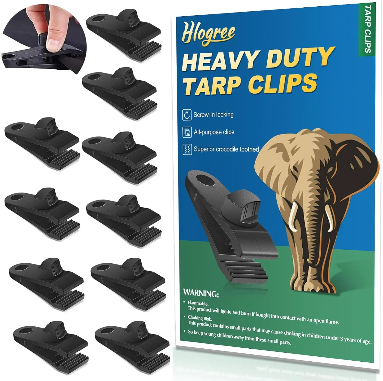 Hlogree 40PCS Heavy Duty Lock Grip Tarp Clips - Tent & Awning Tarp Hold Down Clips with Locking Thumb Screw for Canopy Outdoor
