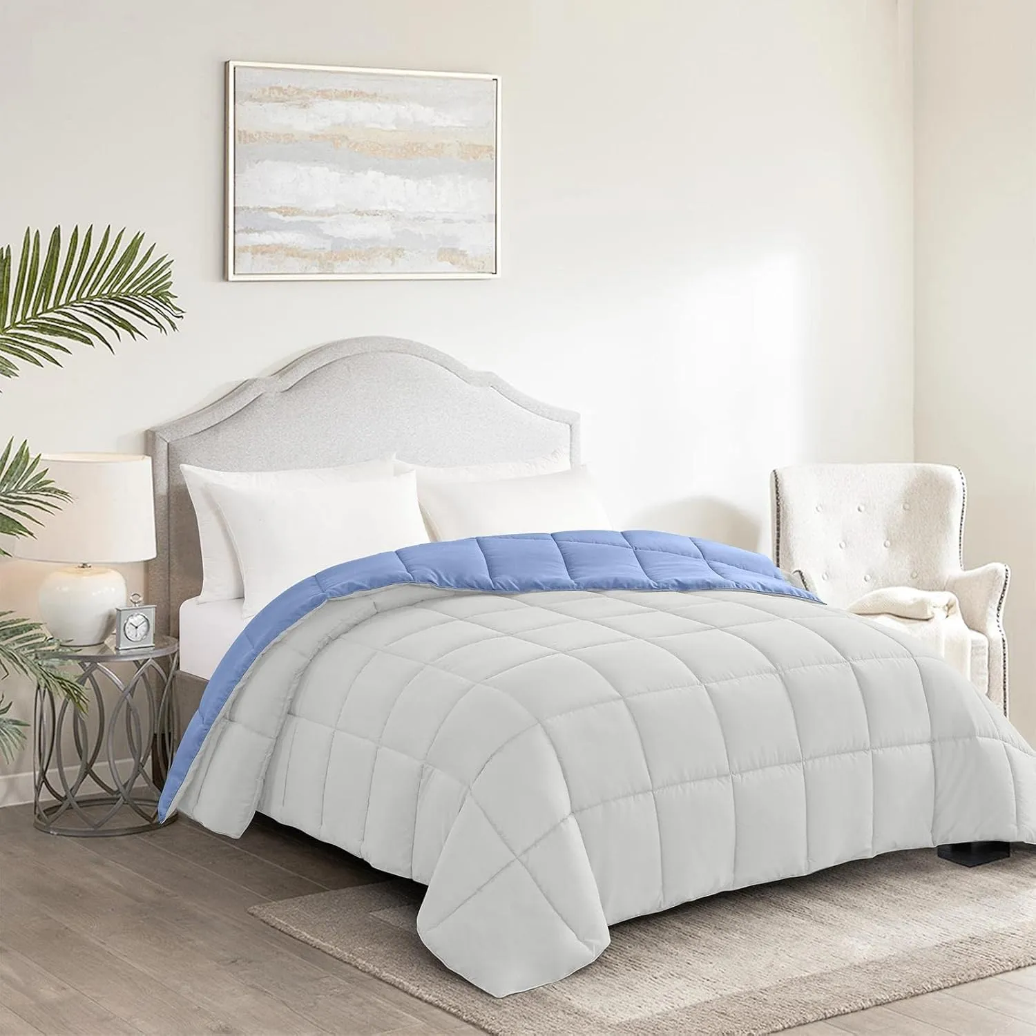Homelike Moment Comforters Queen Size - Blue Duvet Insert Down Alternative Bed Queen Comforter, Lightweight Bedding Comforters Full Size Quilted Soft All Season Reversible Blue/White