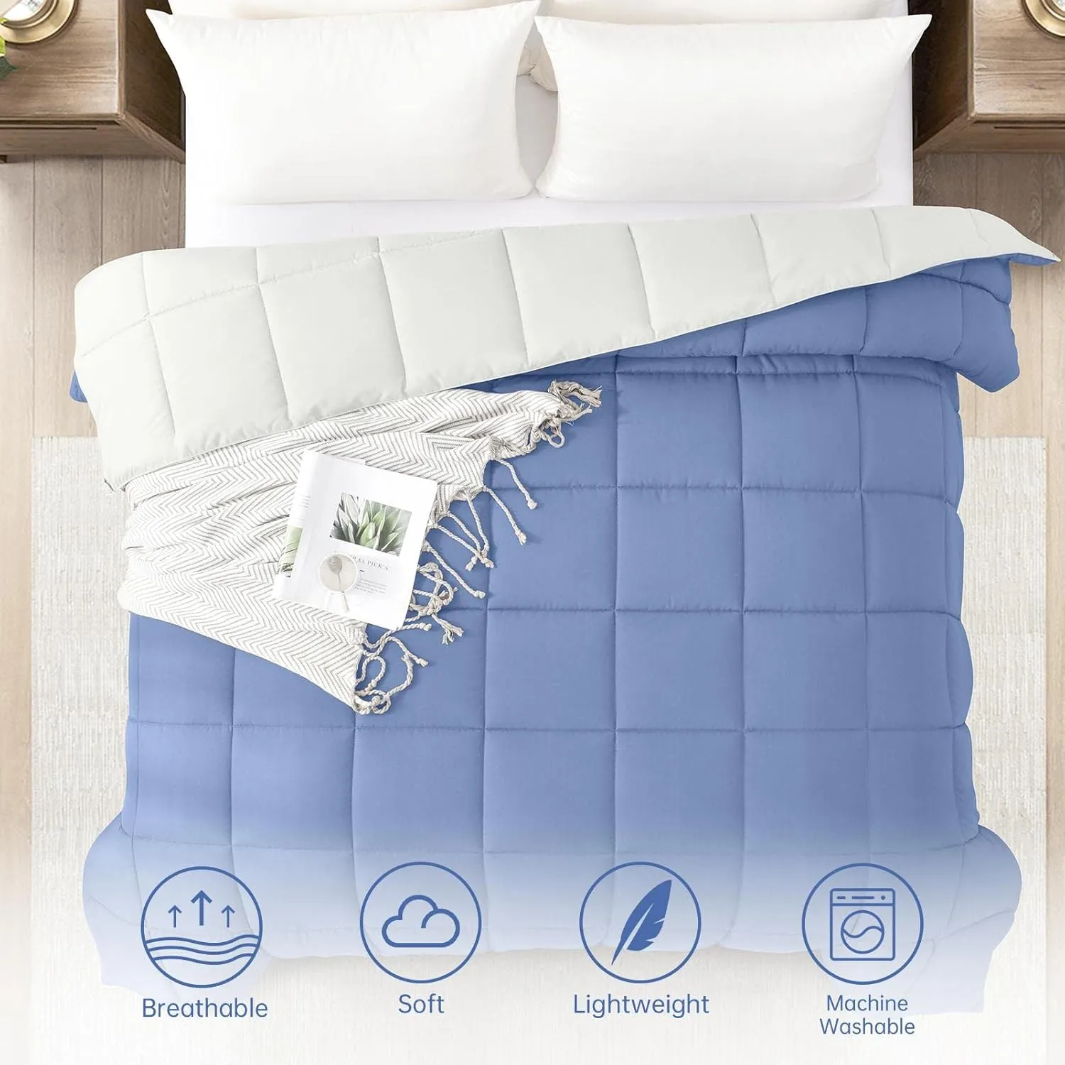 Homelike Moment Comforters Queen Size - Blue Duvet Insert Down Alternative Bed Queen Comforter, Lightweight Bedding Comforters Full Size Quilted Soft All Season Reversible Blue/White