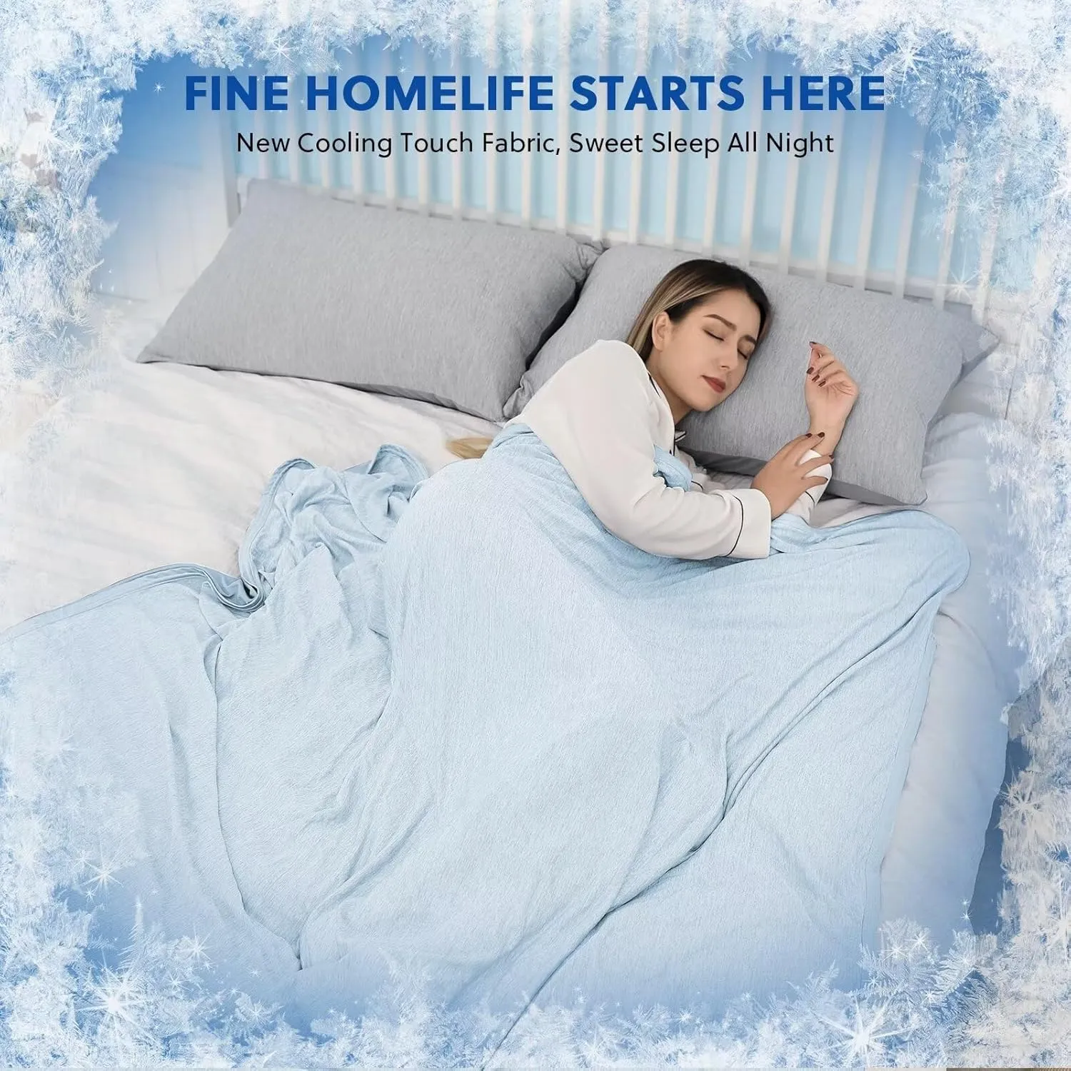 HOMFINE Cooling Blankets for Hot Sleepers - Summer Blanket Thin Lightweight Breathable Soft Double Side Enhanced Cooling for Bed Couch Sofa, Keep Cool for Night Sweats (Light Blue, 90 x 90 inches)