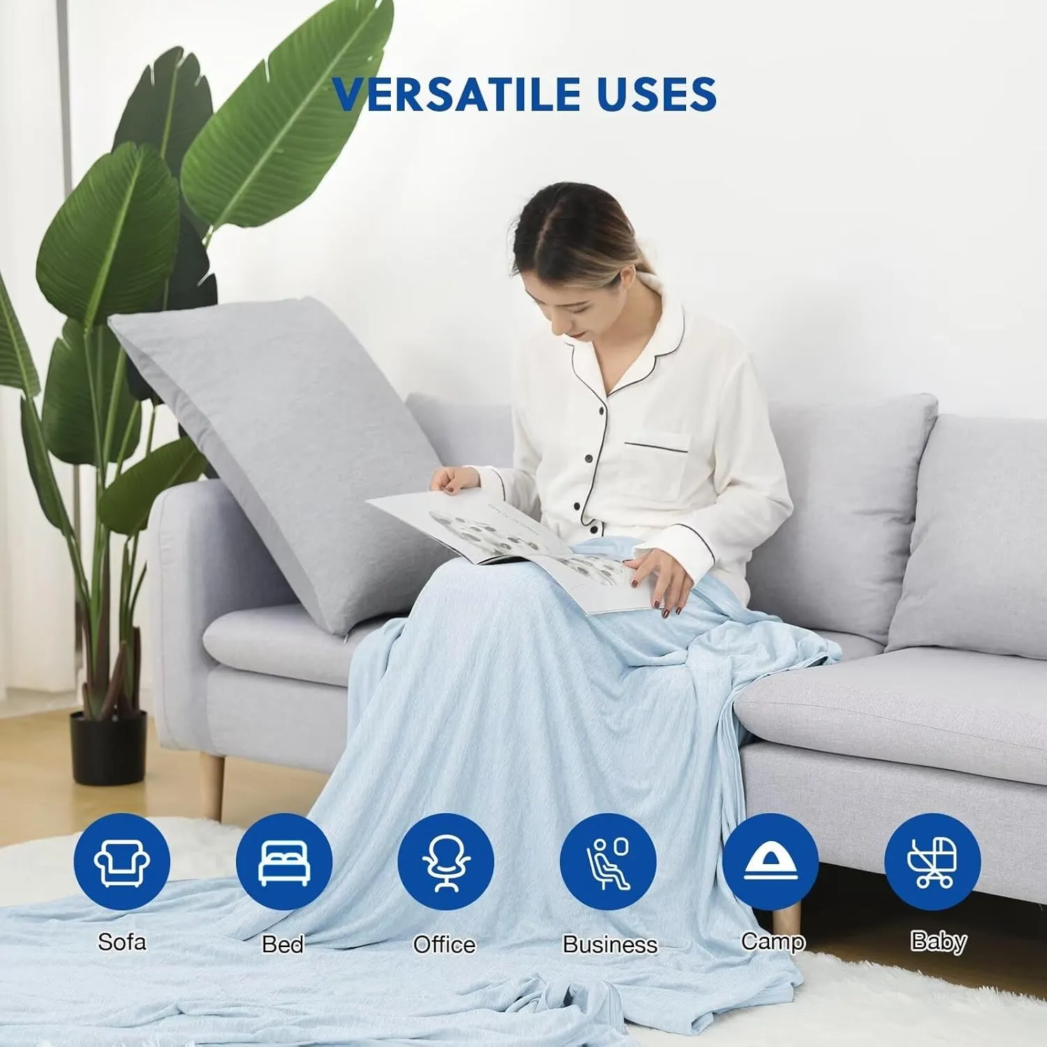 HOMFINE Cooling Blankets for Hot Sleepers - Summer Blanket Thin Lightweight Breathable Soft Double Side Enhanced Cooling for Bed Couch Sofa, Keep Cool for Night Sweats (Light Blue, 90 x 90 inches)