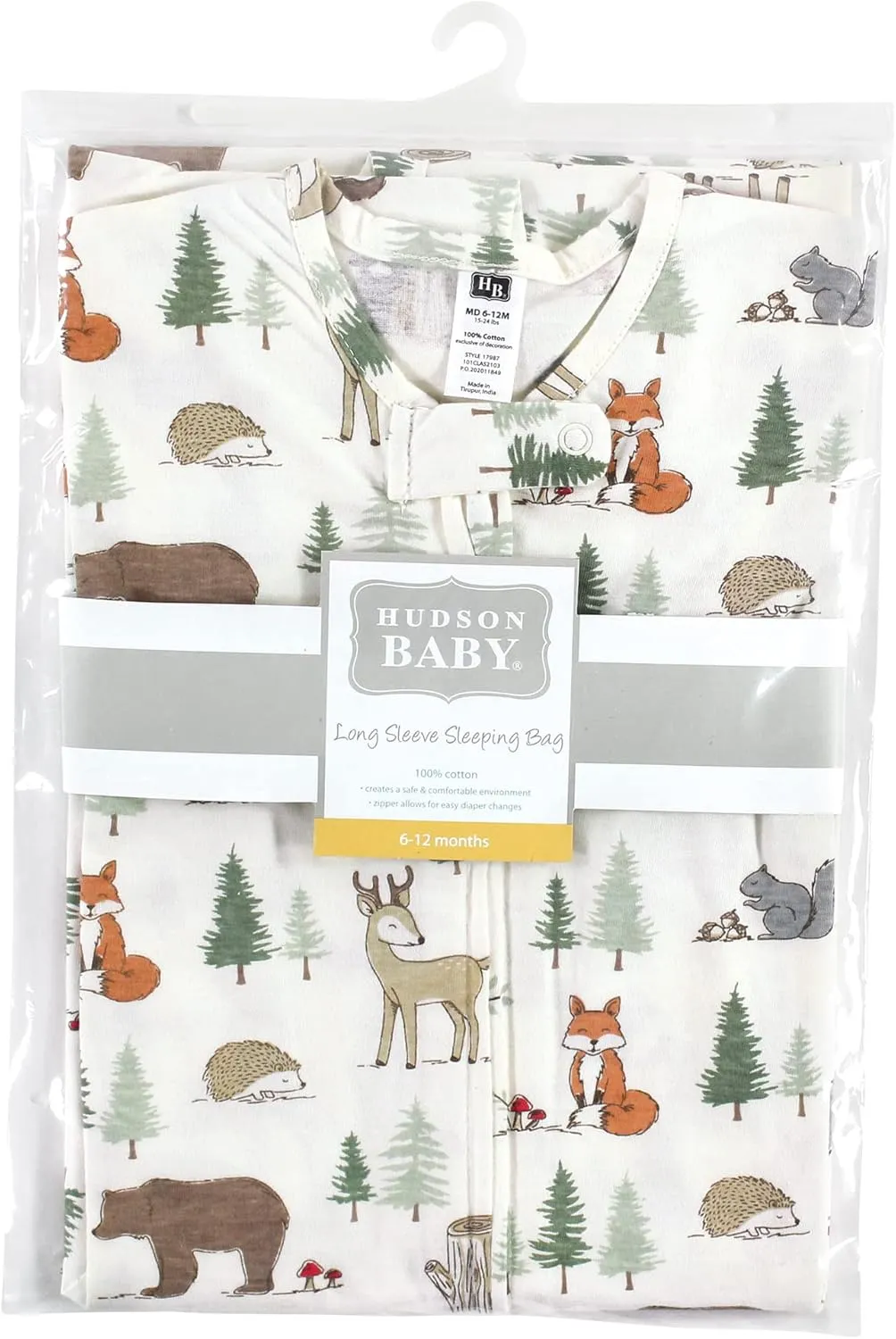 Hudson Baby Unisex Baby Long Sleeve Cotton Jersey Sleeping Bag, Forest Animals, 18-24 Months