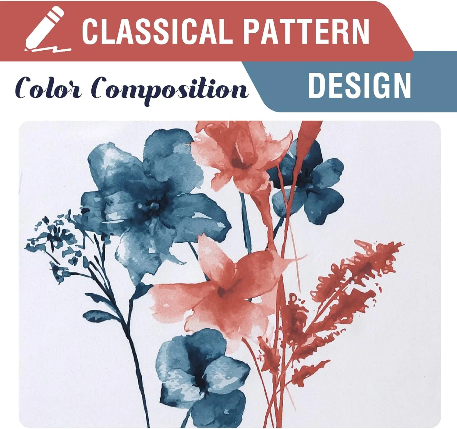 H.VERSAILTEX 100% Blackout Curtains 84 inch Length 2 Panels Set Cattleya Floral Printed Drapes Leah Floral Thermal Curtains for Bedroom with Black Liner Sound Proof Curtains, Stone Blue and Coral