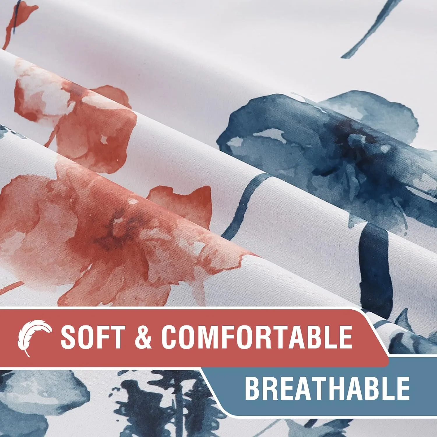 H.VERSAILTEX 100% Blackout Curtains 84 inch Length 2 Panels Set Cattleya Floral Printed Drapes Leah Floral Thermal Curtains for Bedroom with Black Liner Sound Proof Curtains, Stone Blue and Coral