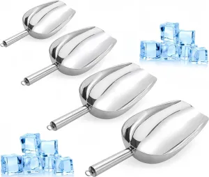 Ice Shovel 4-Piece Set，Ice spoon for freezer, 4 stainless steel ice spoons for ice maker, multi-purpose spoon for candy kitchen, bar, party, wedding pet dog food, beach shovel