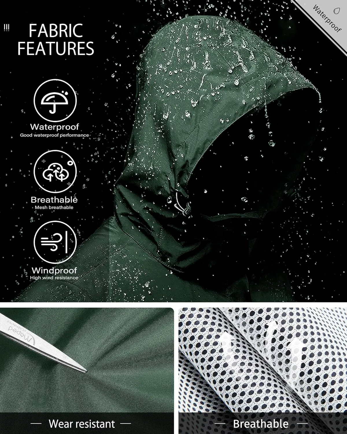 iCreek Rain Jacket Men's Lightweight with Hood Packable Waterproof Raincoat Breathable Antistorm Jacket Windbreaker