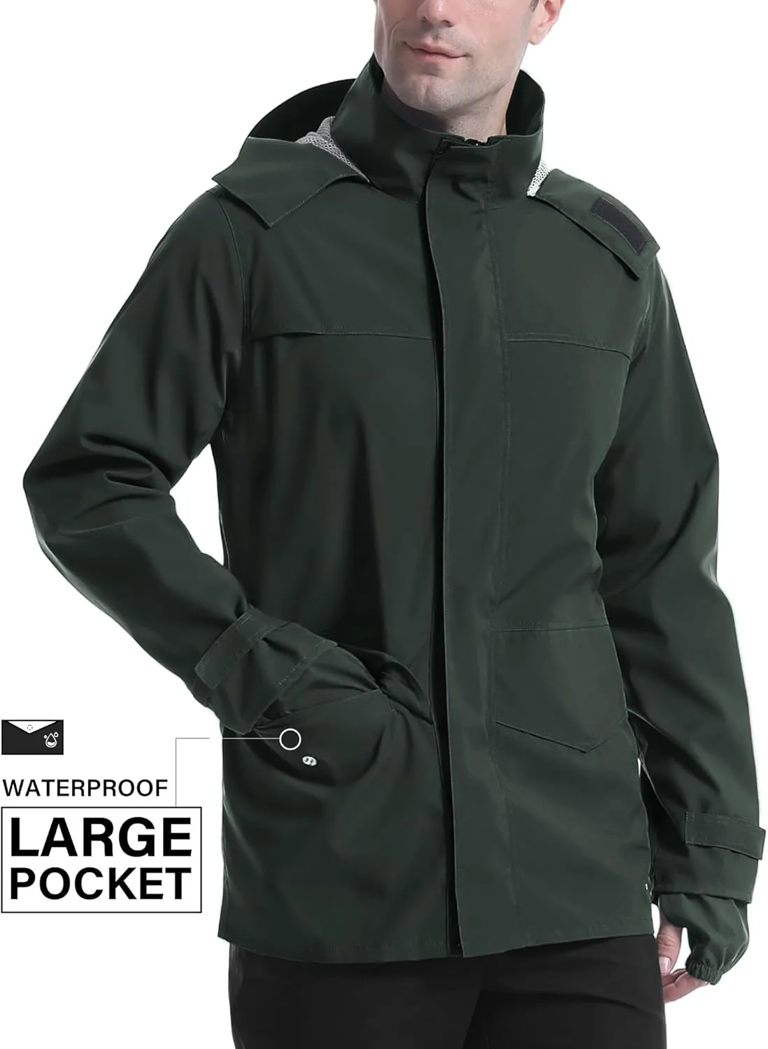 iCreek Rain Jacket Men's Lightweight with Hood Packable Waterproof Raincoat Breathable Antistorm Jacket Windbreaker