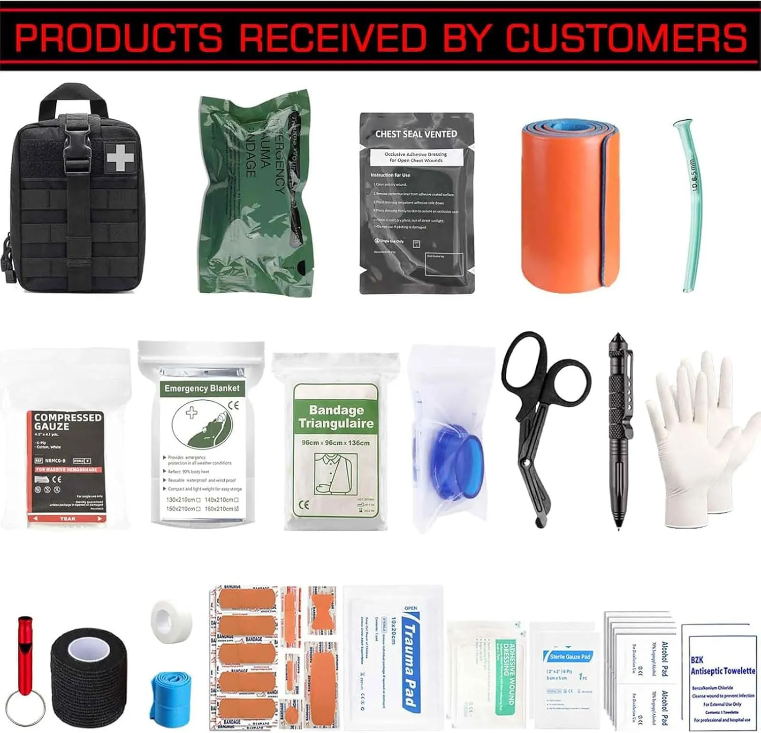 Ifak Trauma Kit, 74 Piece Upgrade Tactical First Aid Supplies, Molle Ifak Pouch Rip Away Refill Supplies for Survival Camping Hiking Travel