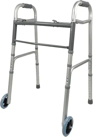iLIVING ILG-670 Adjustable Height 2-Button Foldable Rolling Walker with Front Wheels - Lightweight, Durable Mobility Aid Stand-Assist Feature for Adults