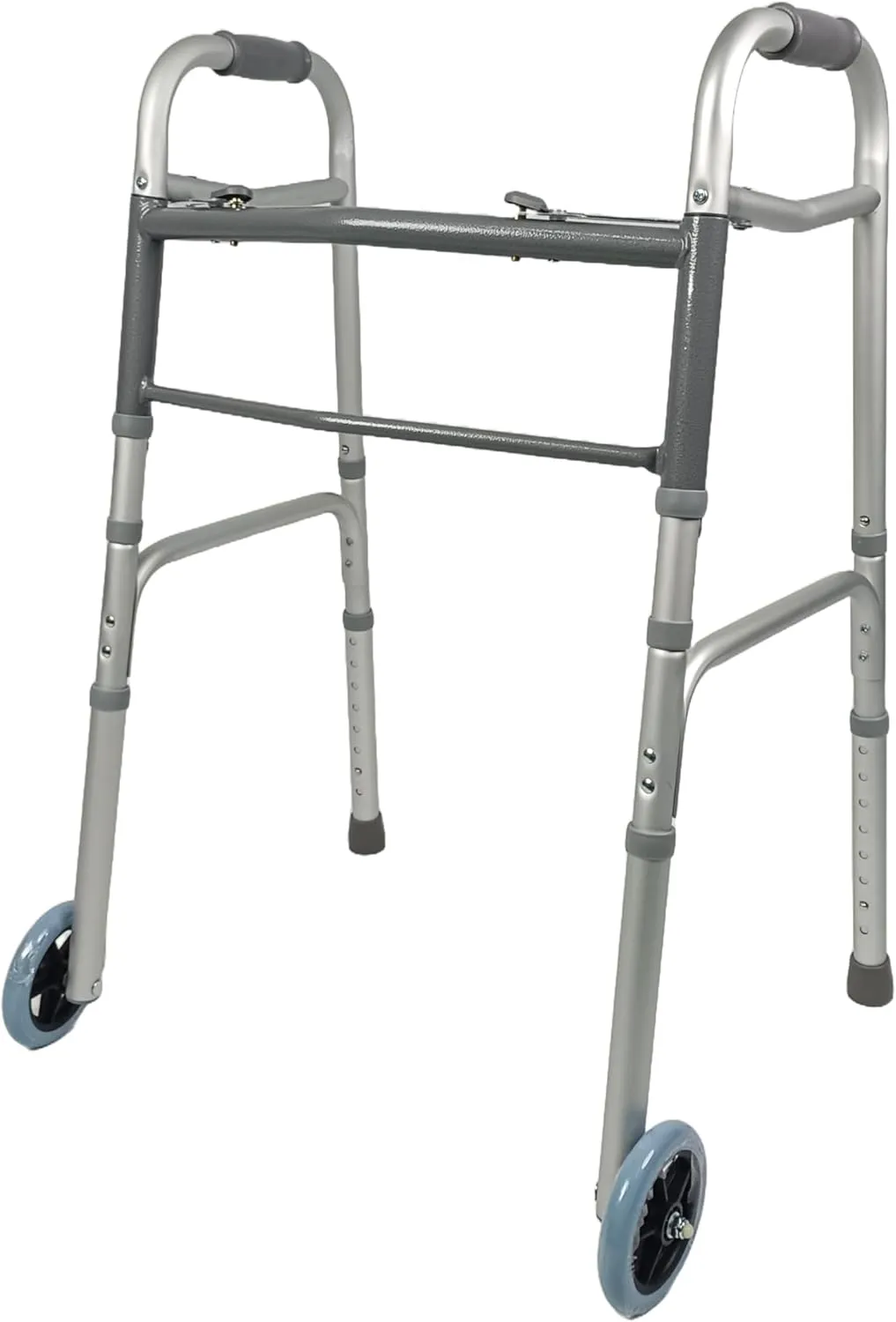 iLIVING ILG-670 Adjustable Height 2-Button Foldable Rolling Walker with Front Wheels - Lightweight, Durable Mobility Aid Stand-Assist Feature for Adults