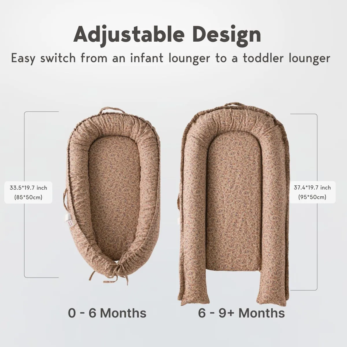 Infant Lounger, Baby Nest Cover for Baby Girls & Boys, Newborn Essentials for Baby 0-12 Months, 100% Cotton Breathable, Portable Travel Bed (Brown Blossom_, Cotton_Muslin)