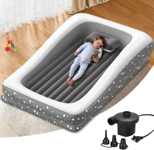 Inflatable Toddler Travel Bed: Portable & Safety - Blow Up Toddler Bed Travel with 4 Sides - Kids Air Mattress Ideal for Outdoor Camping - Easy to Inflate Deflate and Clean