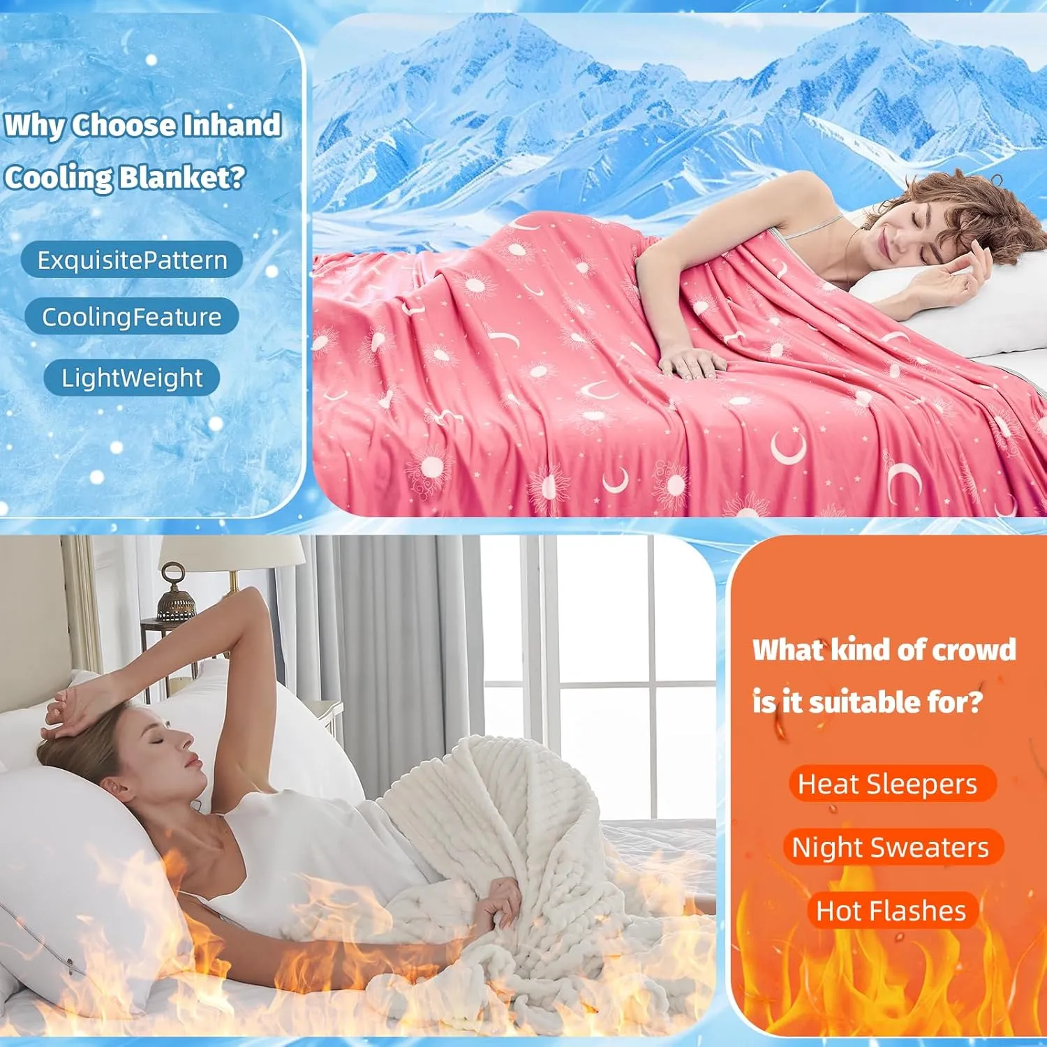 inhand Cooling Throw Blanket (50"x60") - Cooled Blankets for Hot Sleepers Lightweight Breathable Summer Blanket for Sleeping Night Sweats to Keep Cool in The Heat -Peach Pink