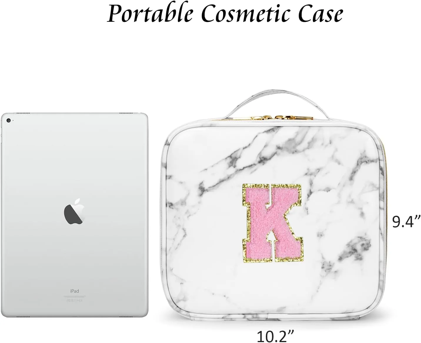 Initials Travel Makeup Train Case Birthday Mothers Day Gifts for Women, Personalized Makeup Box Organizer with Adjustable Dividers for Make up Brushes Toiletry Jewelry Digital Accessories, Marble, H.