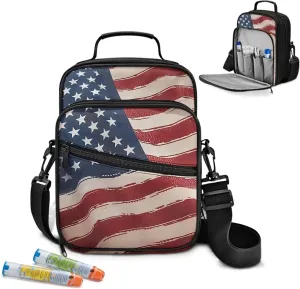 Insulated Diabetes Organizer, American Flag Diabetes Supply Bag, Diabetic Supplies Travel Case, Insulin Pen Case with Adjustable Shoulder Strap