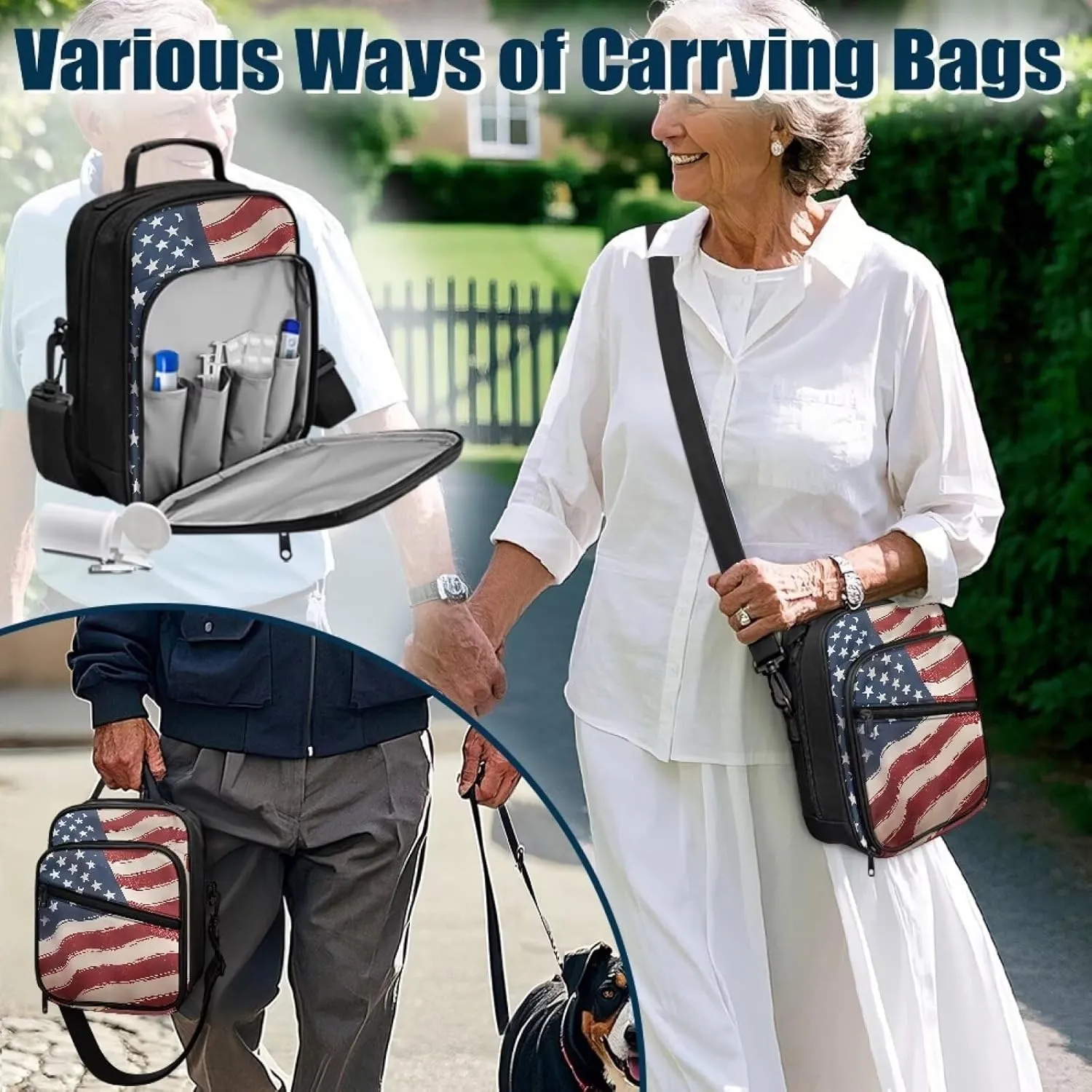 Insulated Diabetes Organizer, American Flag Diabetes Supply Bag, Diabetic Supplies Travel Case, Insulin Pen Case with Adjustable Shoulder Strap
