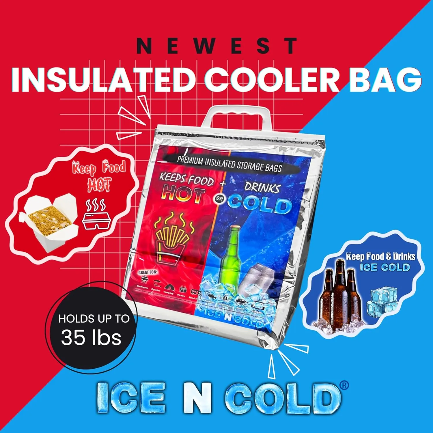 Insulated Picnic/Shopping Cooler Bags for Groceries, Camping, Hiking, Beach, Travel | Lightweight Soft Collapsible | Hot & Cold (Pack of 5, Medium)