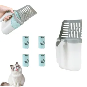 Integrated Cat Litter Scooper, Integrated Cat Litter Scoop, Integrated Detachable Litter Shovel with Waste Container, Large Portable Cat Scooper with Holder (Cat Litter Scoop 4 Trash Bag)