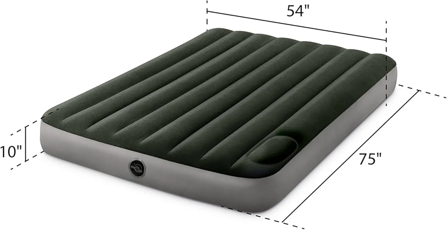 Intex 64762E Dura-Beam Standard Downy Air Mattress: Fiber-Tech – Full Size – Built-in Foot Pump – 10in Bed Height – 600lb Weight Capacity