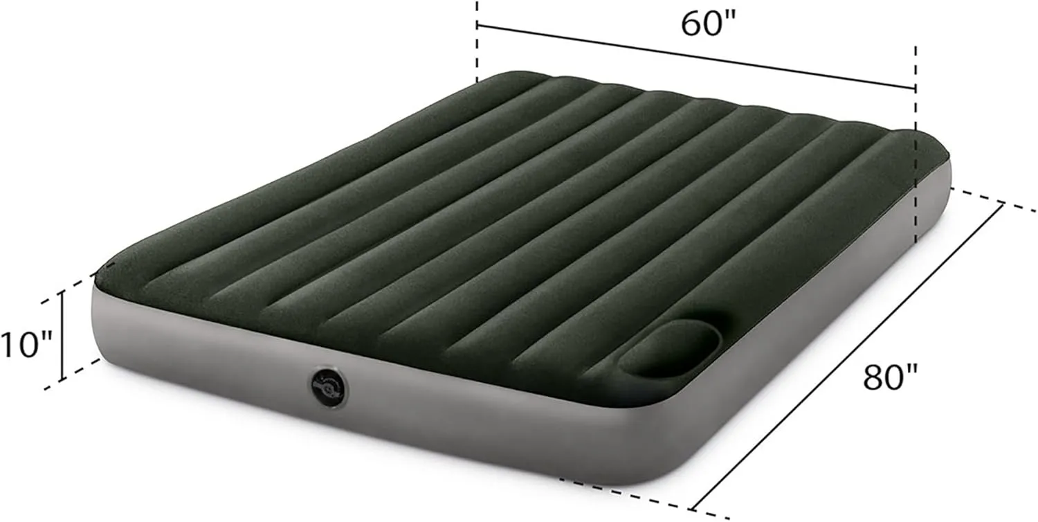 Intex 64763E Dura-Beam Standard Downy Air Mattress: Fiber-Tech – Queen Size – Built-in Foot Pump – 10in Bed Height – 600lb Weight Capacity